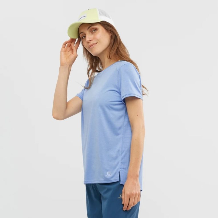 Light Blue Salomon Outline Summer Short Sleeve Women\'s T-Shirts | PH 32097Y